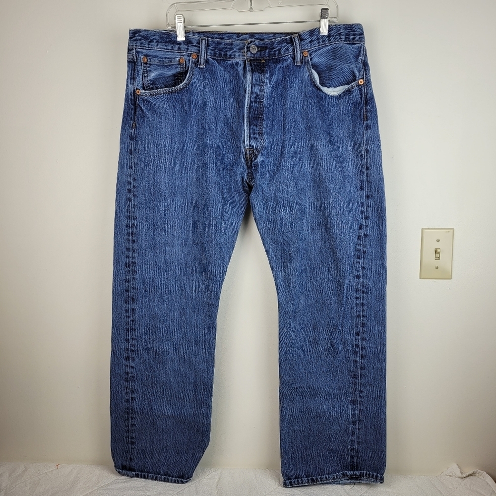 Levis Men's Original Button Fly Front 501 Vintage Blue Jeans 100% Cotton 40 X 30
